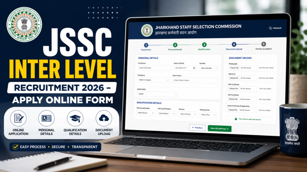 JSSC Inter Level Recruitment 2026 thumbnail showing 326 vacancies, apply online, revised dates, eligibility, exam pattern and selection process